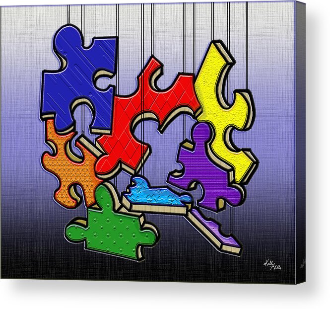 Bedroom Acrylic Print featuring the digital art Puzzle Pieces Hanging by Kelly Mills