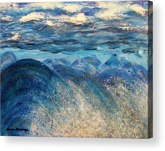 Ocean Acrylic Print featuring the painting Raging Sea by Donna Manaraze