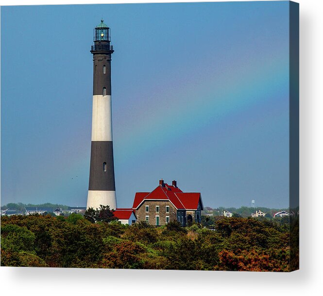 Lighthouse Acrylic Print featuring the photograph Rainbow At The Lighthouse by Cathy Kovarik