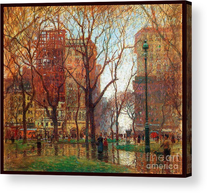 Cornoyer Acrylic Print featuring the painting Rainy Day Madison Square New York 1907 by Paul Cornoyer