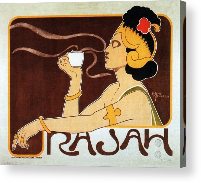 Vintage Poster Acrylic Print featuring the digital art  Rajah Coffee 02 - Vintage Advertising Poster - Henri Meunier by Studio Grafiikka