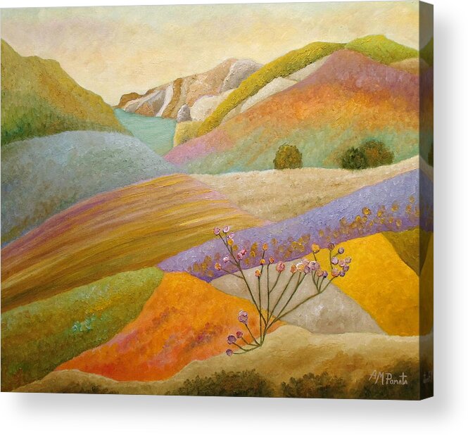 Seascape Acrylic Print featuring the painting Rambling Through The Blooming Valley by Angeles M Pomata