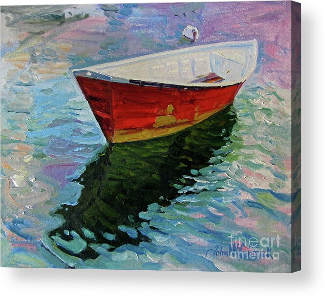 Boat Acrylic Print featuring the painting Red Dory, Gloucester by John McCormick