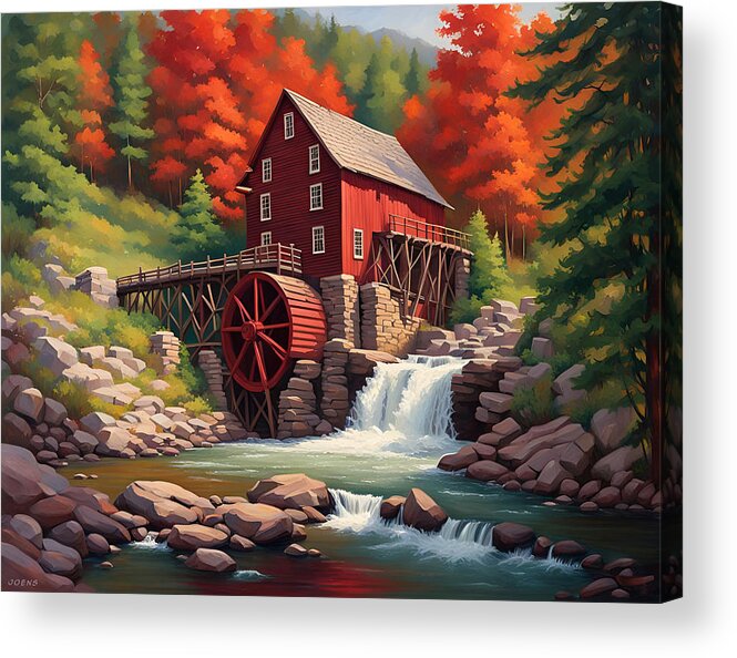 Grist Mill Acrylic Print featuring the digital art Red Grist Mill by Greg Joens