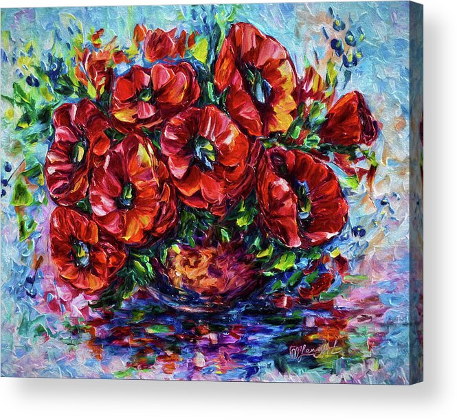  #flowers Acrylic Print featuring the painting Red Poppies In A Vase by Lena Owens - OLena Art Vibrant Palette Knife and Graphic Design