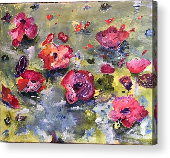 Water Lilly Acrylic Print featuring the painting Floating Water Lillies by Genevieve Holland