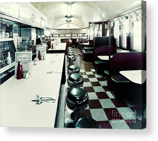 Vintage Diner Acrylic Print featuring the painting Retro American Diner by Mindy Sommers