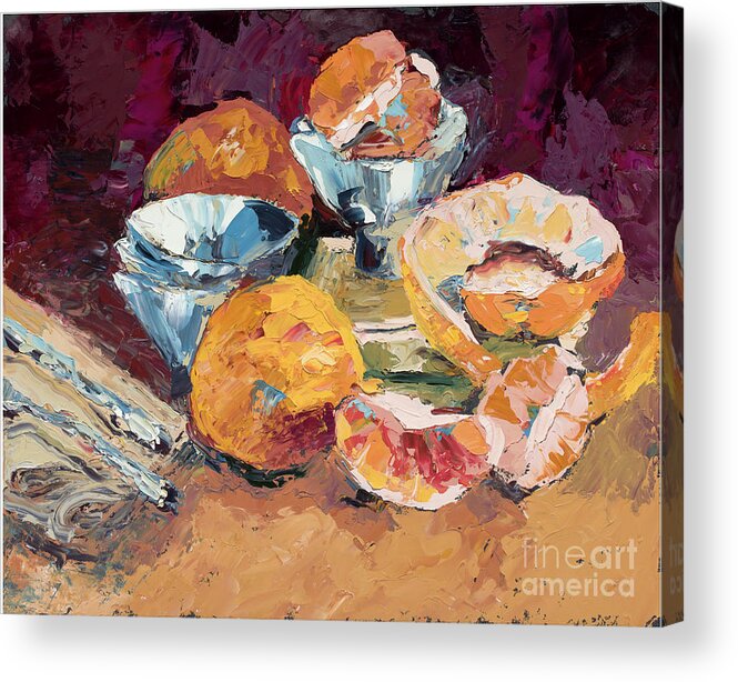 Oil Painting Acrylic Print featuring the painting Grapefruit Rice Bowls, 2012 by PJ Kirk