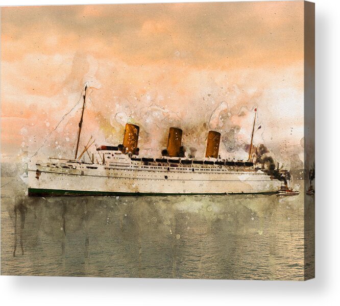 Steamer Acrylic Print featuring the digital art R.M.S. Empress of Britain by Geir Rosset