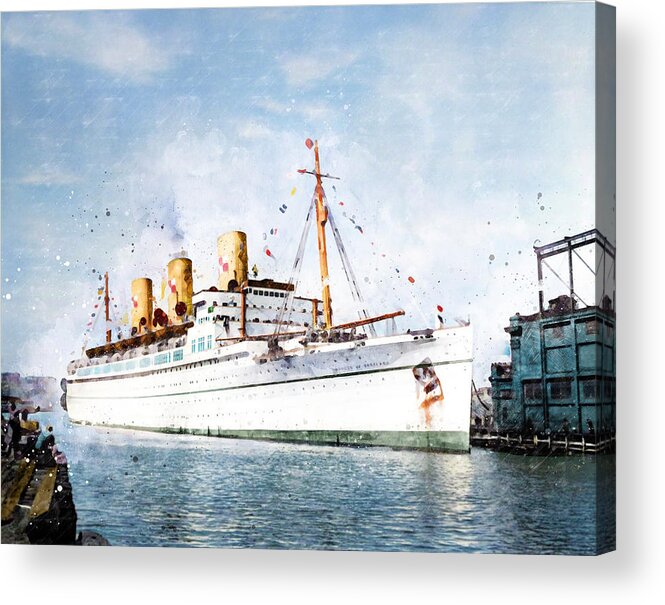 Steamer Acrylic Print featuring the digital art R.M.S. Empress of Scotland by Geir Rosset