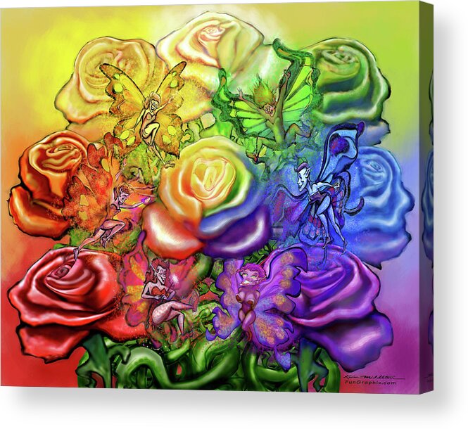Rainbow Acrylic Print featuring the digital art Roses Rainbow Pixies by Kevin Middleton