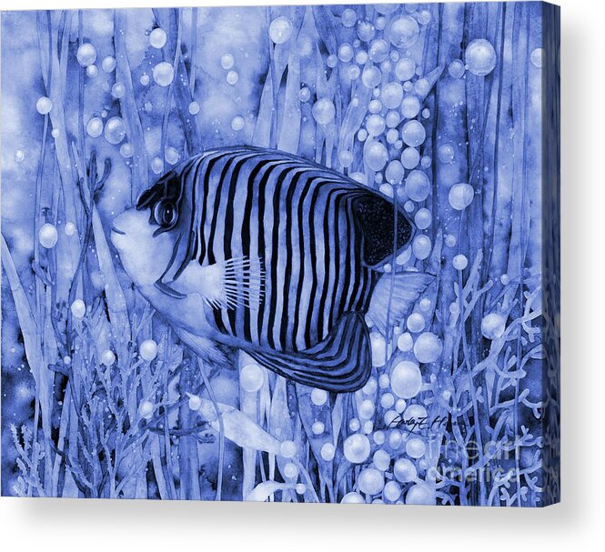 Mono Acrylic Print featuring the painting Royal Angelfish in Blue by Hailey E Herrera