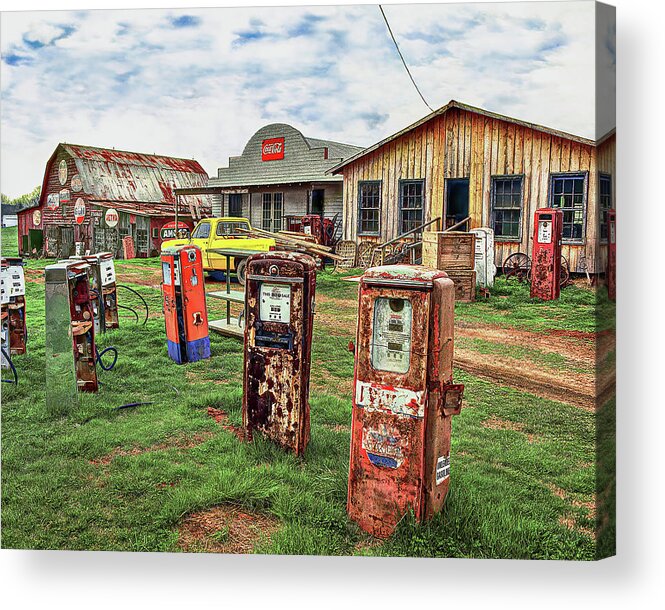 Kentucky Acrylic Print featuring the photograph Rusty Gas Pumps, Kentucky Tennessee by Don Schimmel