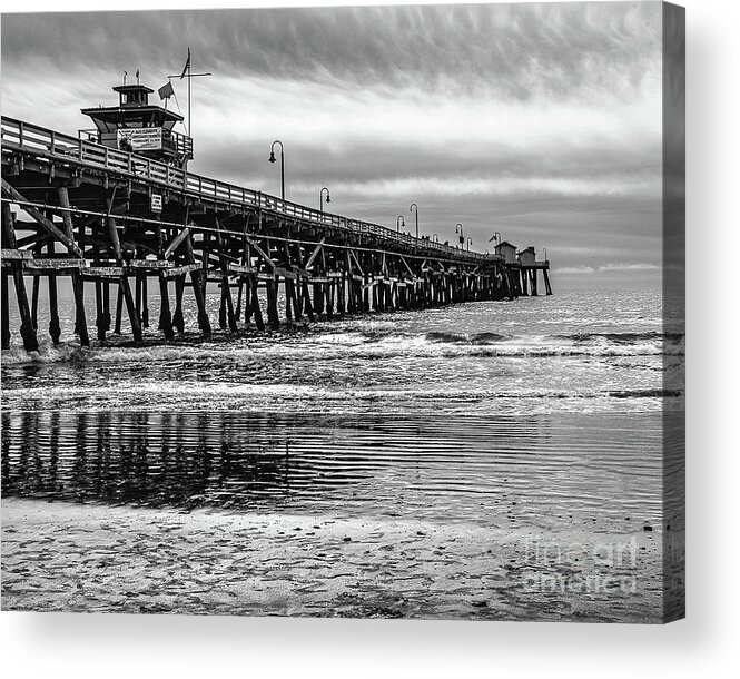 Pier Acrylic Print featuring the photograph San Clemente Pier in Black and White by Abigail Diane Photography