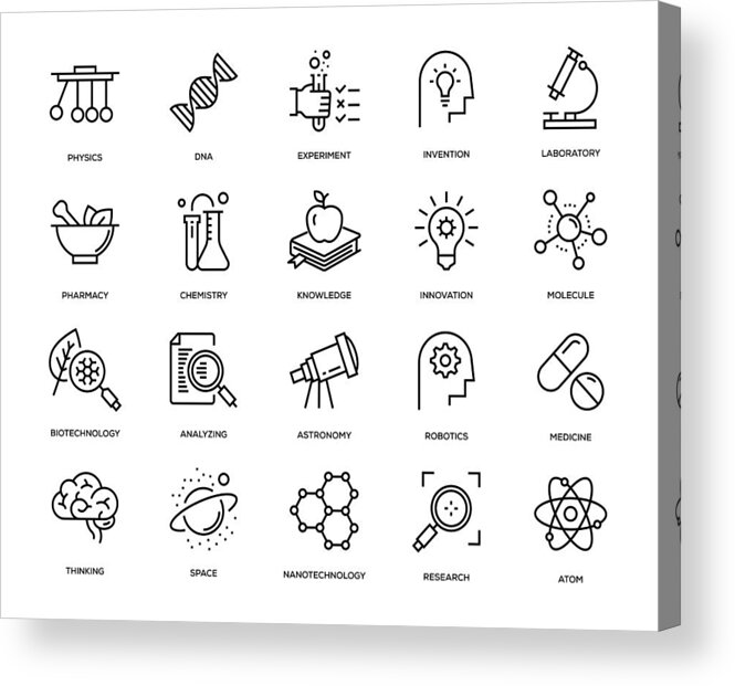 Expertise Acrylic Print featuring the drawing Science Icon Set by Enis Aksoy