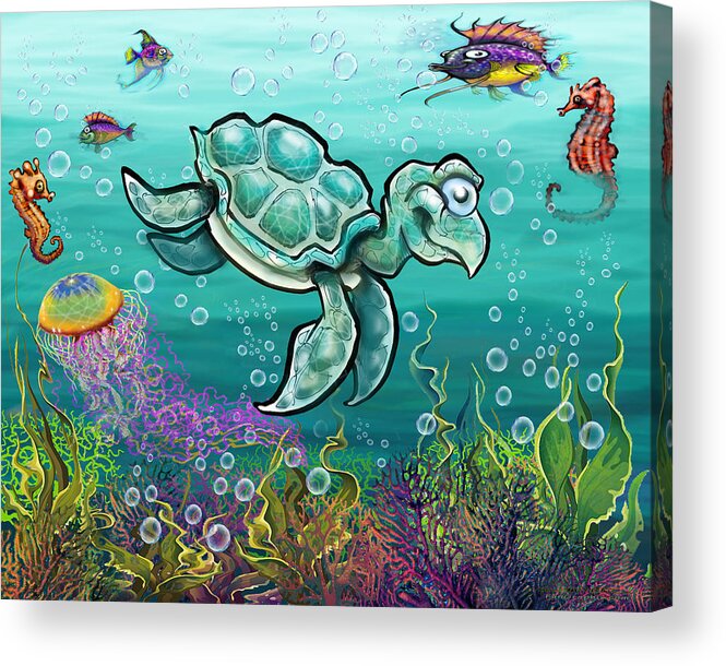 Sea Turtle Acrylic Print featuring the digital art Sea Turtle and Friends by Kevin Middleton