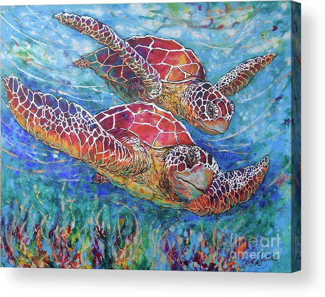  Acrylic Print featuring the painting Sea Turtle Buddies III by Jyotika Shroff