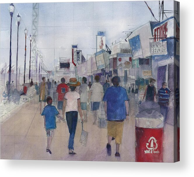 Seaside Acrylic Print featuring the painting Seaside Heights - Come walk with me by Dorrie Rifkin