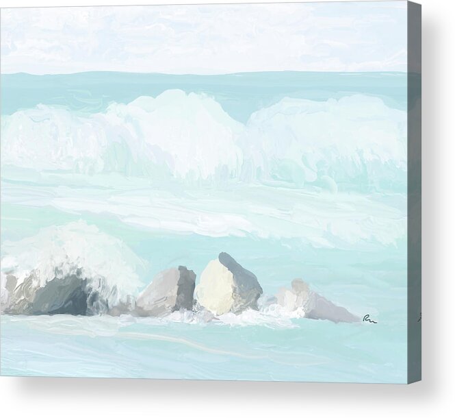 Beach Acrylic Print featuring the digital art Serene Beach Waves 2-Ramona Murdock Art by Ramona Murdock