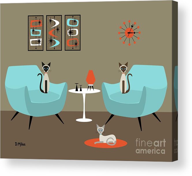 Siamese Cat Acrylic Print featuring the digital art Siamese Cats in Orange and Blue by Donna Mibus