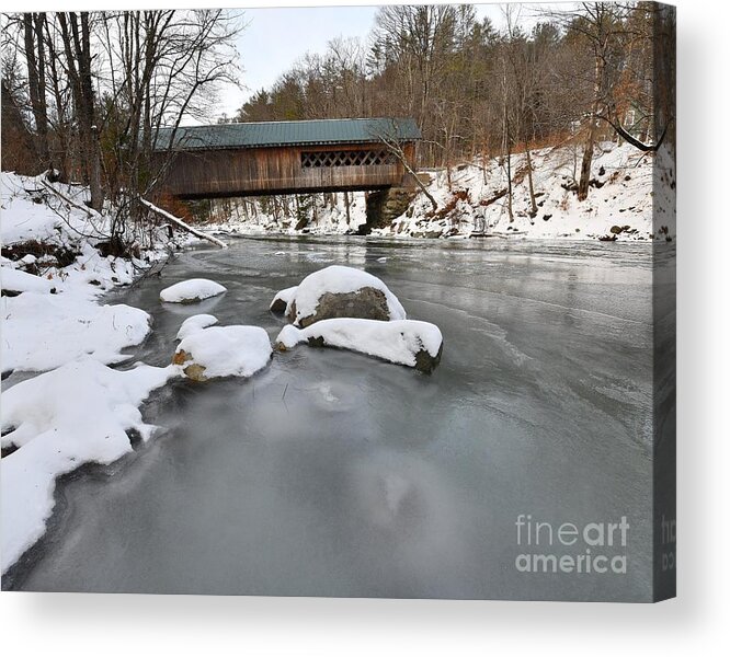 Snow Acrylic Print featuring the photograph Snow and Ice Under the Bridge by Steve Brown