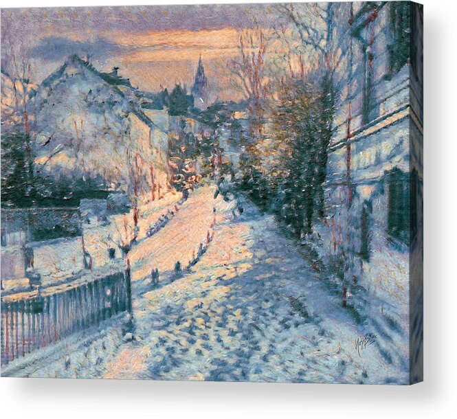 Montmartre Acrylic Print featuring the digital art Snow in Montmartre by Nop Briex