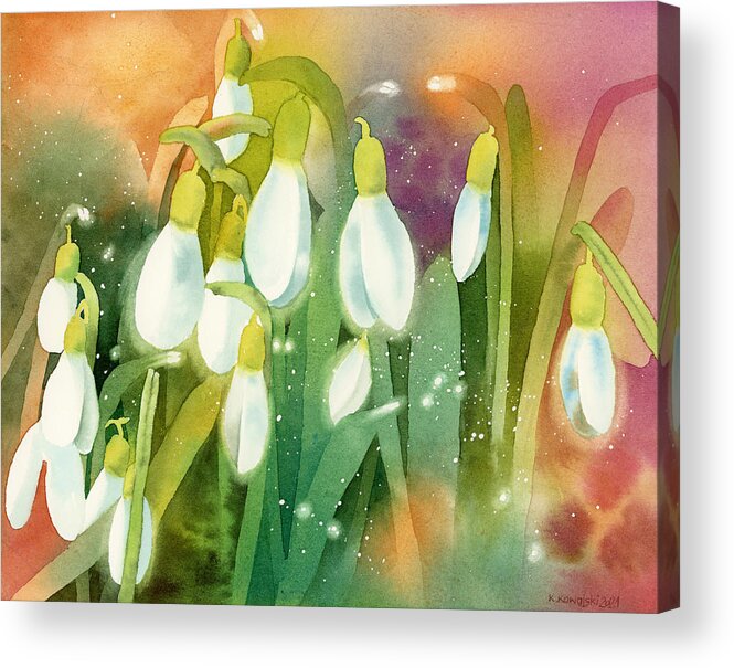 Snowdrops Acrylic Print featuring the painting Snowdrops - Magical Lanterns by Espero Art