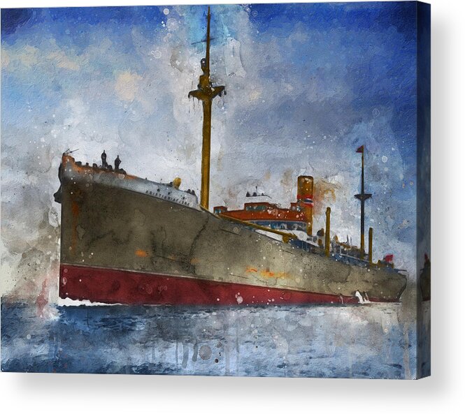 Steamer Acrylic Print featuring the digital art S.S. Kristianiafjord 1921 by Geir Rosset