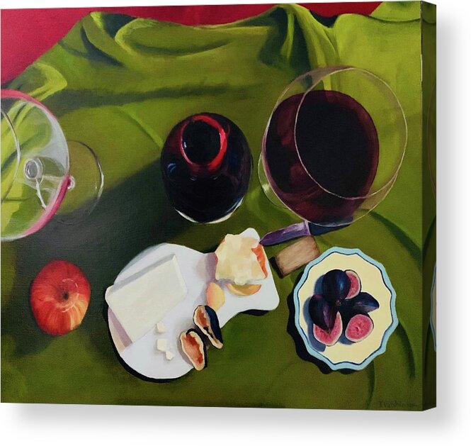 Wine Acrylic Print featuring the painting Start Without Me by Tracy Hutchinson