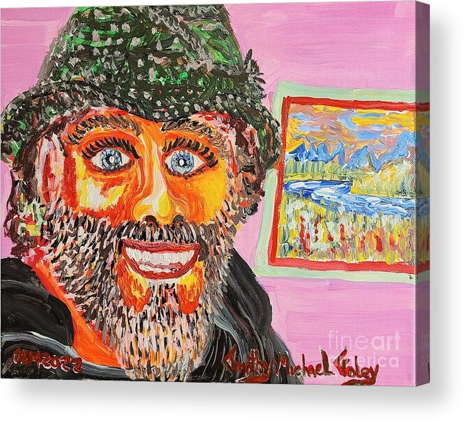 Selfie Acrylic Print featuring the painting Staying Warm Self-portrait by Timothy Foley