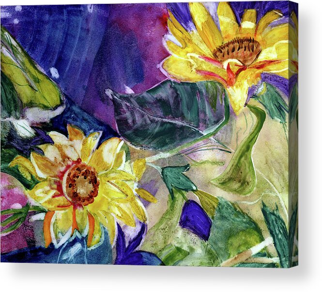  Watercolor Acrylic Print featuring the painting Luminous Sunflowers by Genevieve Holland