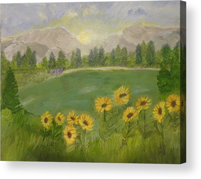 Canvas Prints Acrylic Print featuring the painting Sunflowers in The Wild by Rosie Foshee