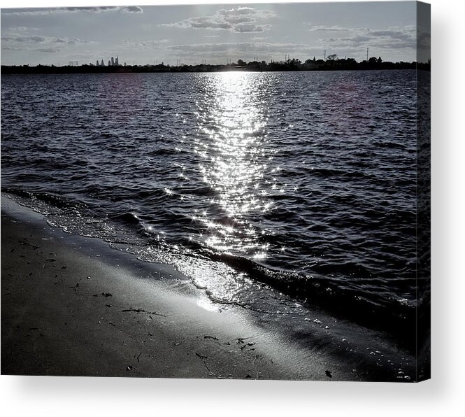 River Acrylic Print featuring the photograph Sunlight Reflection on the Delaware River by Linda Stern