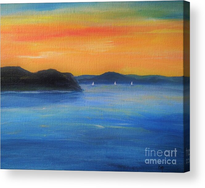 Sunset Painting Acrylic Print featuring the painting Sunset Sail by Irene Czys