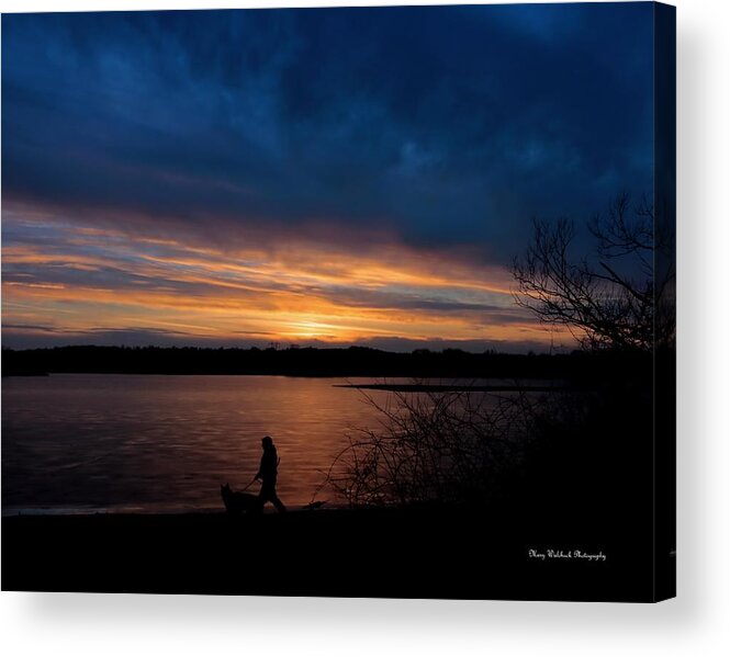 Sunset Acrylic Print featuring the photograph Sunset Walk with Man's Best Friend by Mary Walchuck