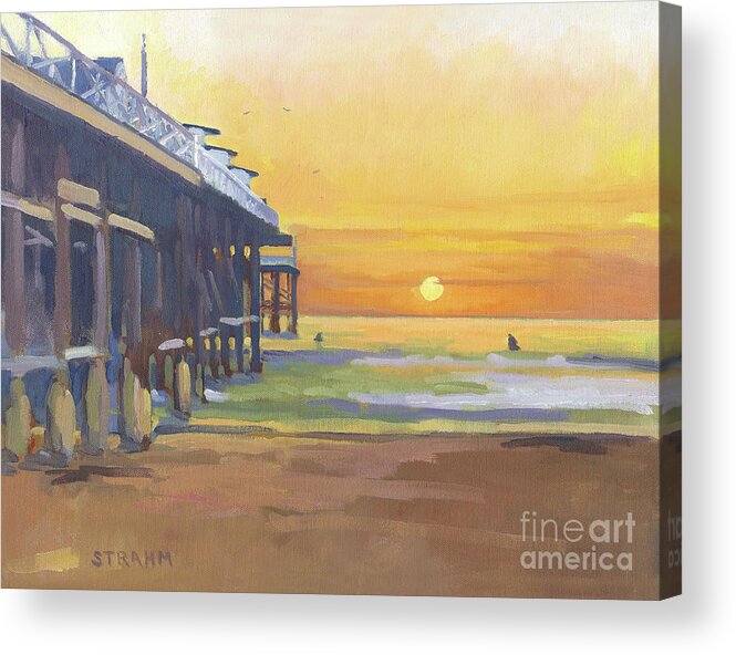 Crystal Pier Acrylic Print featuring the painting Surfing Pacific Beach - San Diego, California by Paul Strahm