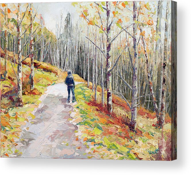 Telluride Acrylic Print featuring the painting Lone Hiker, 2018 by PJ Kirk