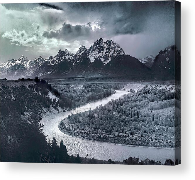 Tetons And The Snake River Acrylic Print featuring the digital art Tetons And The Snake River by Ansel Adams