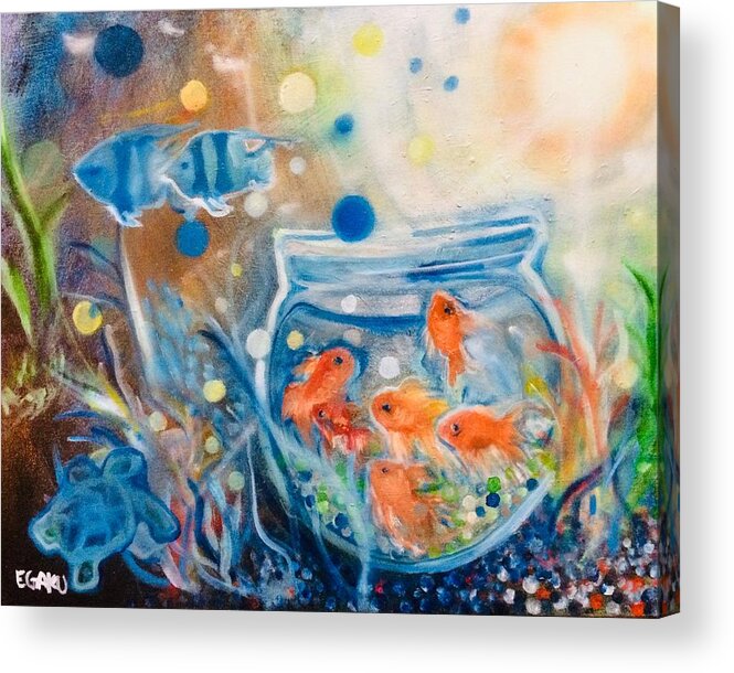 Racism Acrylic Print featuring the painting The Fish Bowl In The Ocean by James Egaku