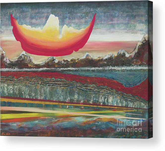 Popular Photo Acrylic Print featuring the painting The cleft sun aspires to reach the depths of the earth by Ofra Wolf