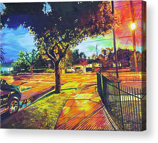 Neighborhood Acrylic Print featuring the painting The Corner by Bonnie Lambert
