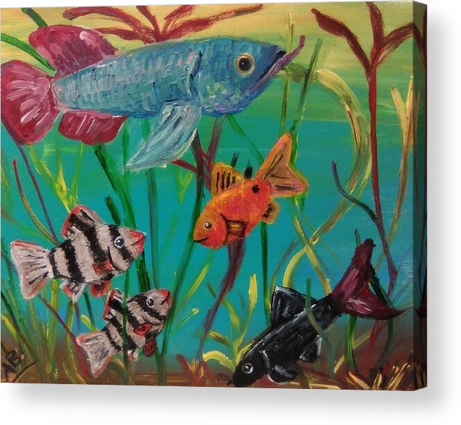 Art Acrylic Print featuring the painting The Fish in the Reeds by Andrew Blitman