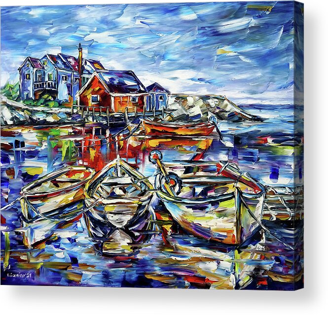 Nova Scotia Acrylic Print featuring the painting The Fishing Boats Of Peggy's Cove by Mirek Kuzniar