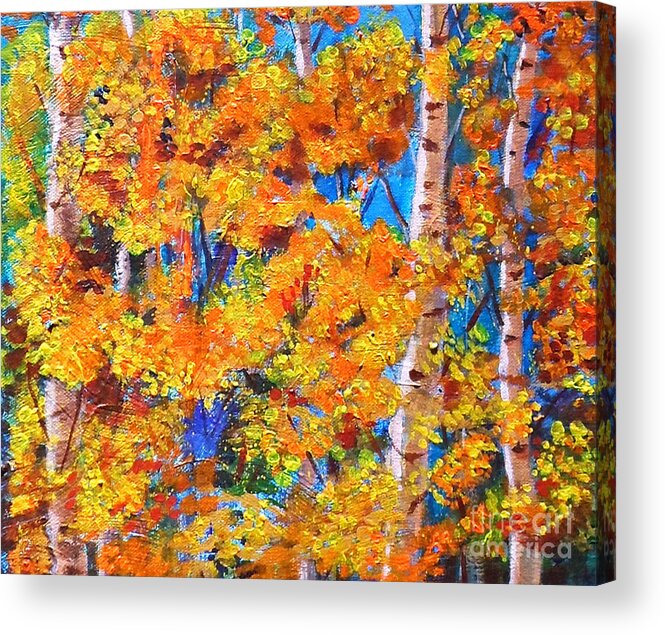 Acrylic On Canvas Acrylic Print featuring the painting The Golden Autumn by Asha Sudhaker Shenoy