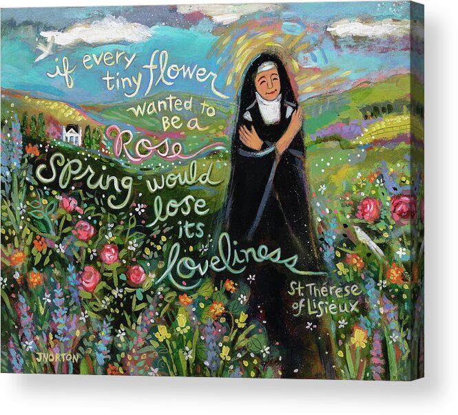 Jen Norton Acrylic Print featuring the painting The Little Flower, St. Therese of Lisieux by Jen Norton