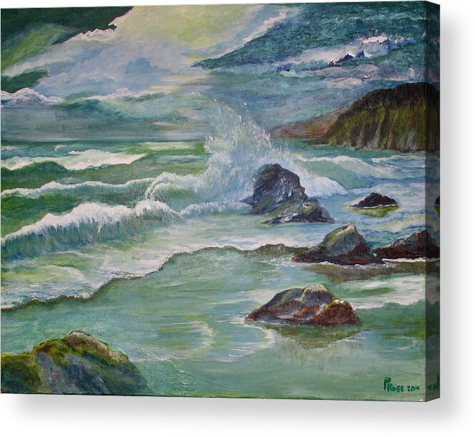 Ocean Acrylic Print featuring the painting The Living Sea by Peggy Rose