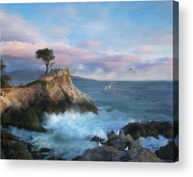 Cypress Point Acrylic Print featuring the mixed media The Lone Cypress at Cypress Point by Colleen Taylor
