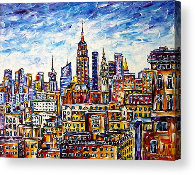 New York From Above Acrylic Print featuring the painting The Rooftops Of New York by Mirek Kuzniar