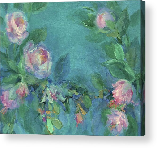 Roses Acrylic Print featuring the painting The Search for Beauty- cropped version by Mary Wolf