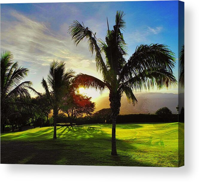 Sun Rising Acrylic Print featuring the photograph The Sun Rising Behind Haleakala by Kirsten Giving